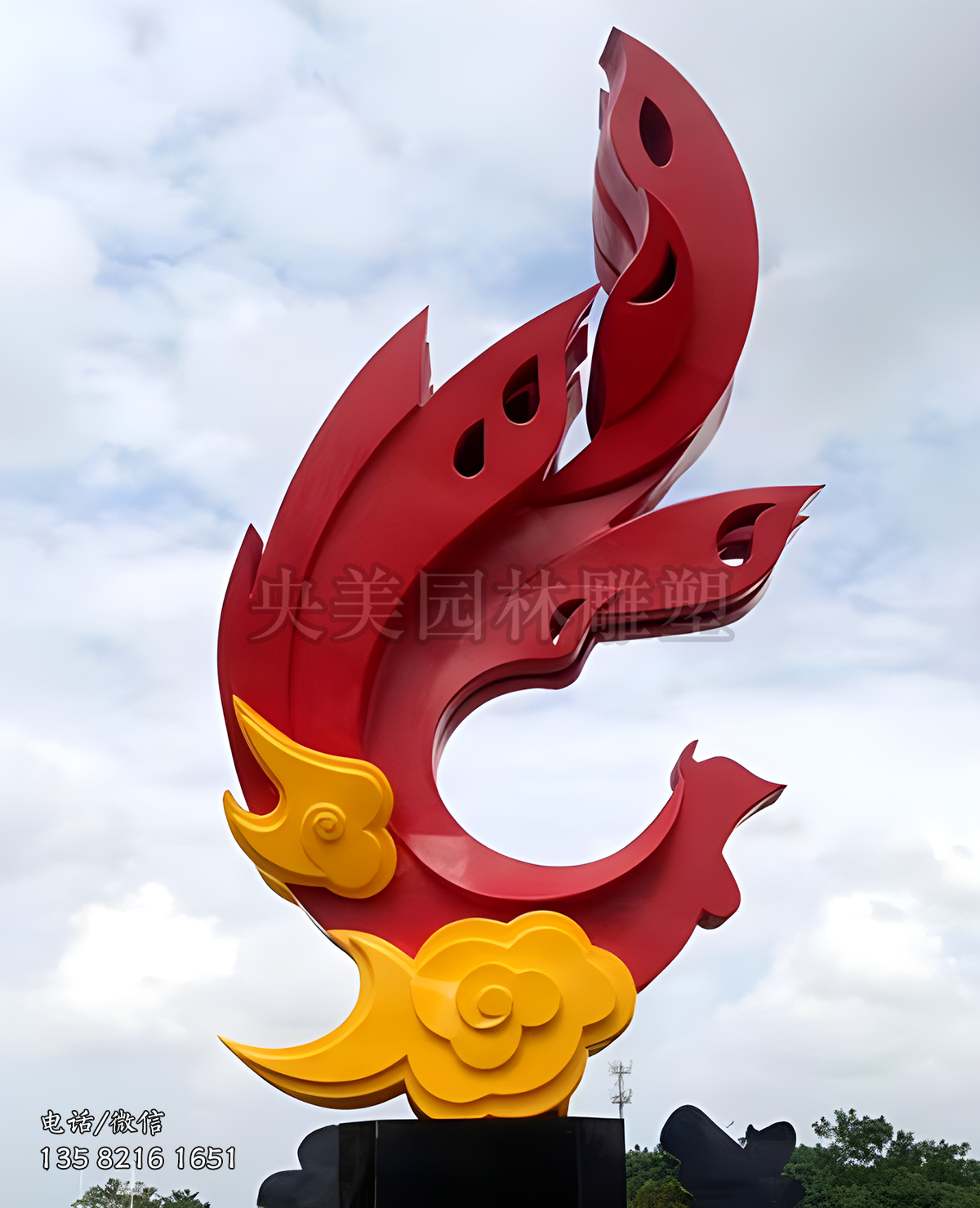 祥云、鳳凰不銹鋼抽象景觀雕塑